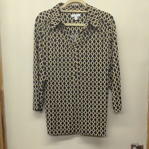 Charter Club Navy and Yellow Geometric Shirt